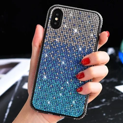 Funda Protectora para iPhone X Xs TPU + Epoxy Flash Diamond Tri-Color Gradient (Azul)