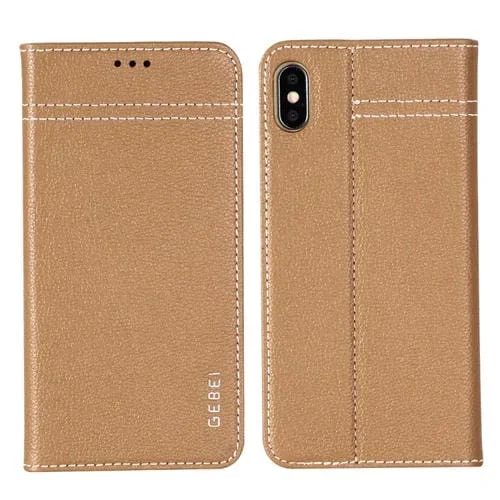 Funda Protectora para iPhone Xs Max Gebei con Tapa Horizontal de Cuero de Grano Superior Soporte y Ranuras para Tarjetas (Caqui)