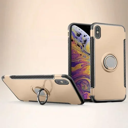 Funda Protectora para iPhone Xs Max Magnético 360 Grados Rotación Anillo Armadura (Oro)