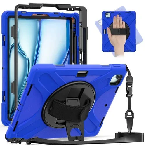 Funda Protectora para Tableta iPad Pro 12.9 Silicona + PC con Soporte y Correa para El Hombro (Azul)