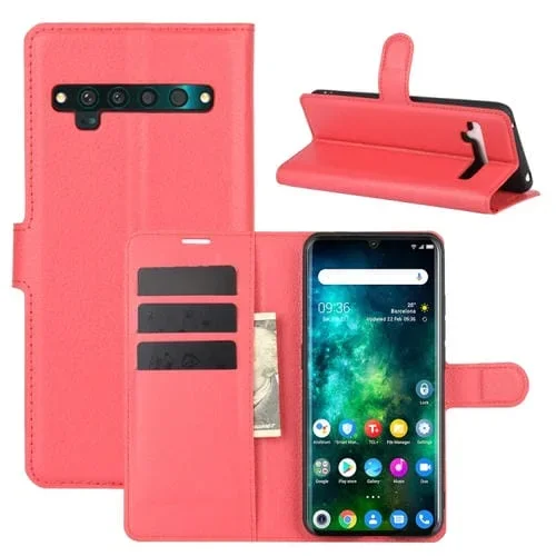 Funda Protectora para TCL 10 Pro con Tapa Horizontal, Textura de Litchi, Soporte, Ranuras para Tarjetas y Billetera (Rojo)