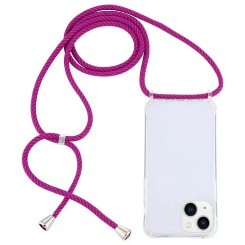 Funda Protectora para Teléfono iPhone 14 a Prueba de Golpes con Bolsa de Aire y Cordón (Rosa Púrpura)