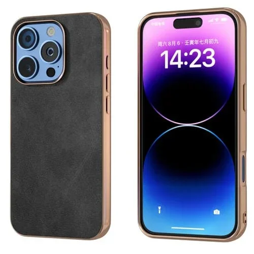 Funda Protectora para Teléfono iPhone 16 Pro Textura Piel de Vaca Nano Galvanoplastia (Negra)