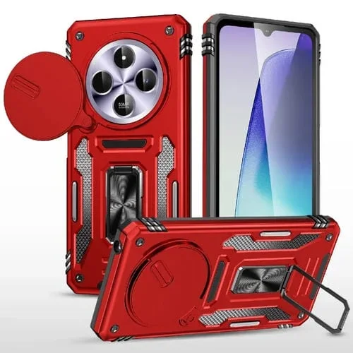 Funda Protectora para Teléfono Redmi 14C Armor PC + TPU con Cámara (Roja)