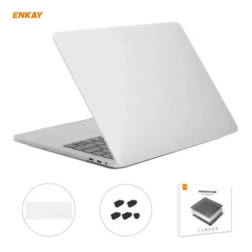 Funda Protectora + Película de Teclado TPU + Enchufes Antipolvo Enkay para MacBook Pro 15,4 A1707 A1990 (Barra Táctil) (Blanco)
