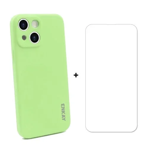 Funda Protectora Silicona Líquida Enkay Hat-Prince para iPhone 13 Mini + Protector Vidrio Templado 9H (Verde Claro)