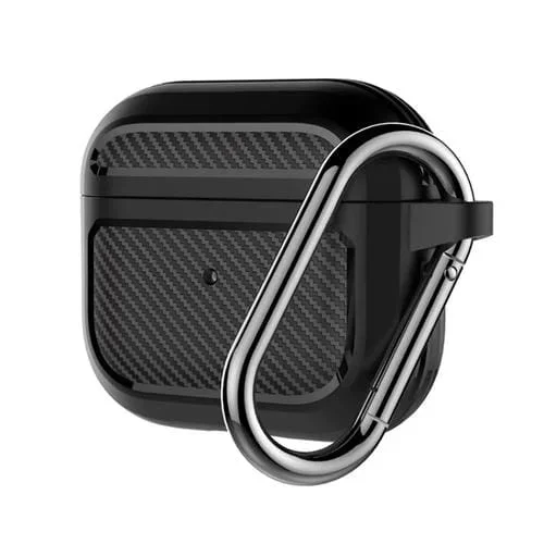 Funda Protectora TPU Fibra De Carbono para AirPods 3 A Prueba De Golpes con Gancho (Negro)