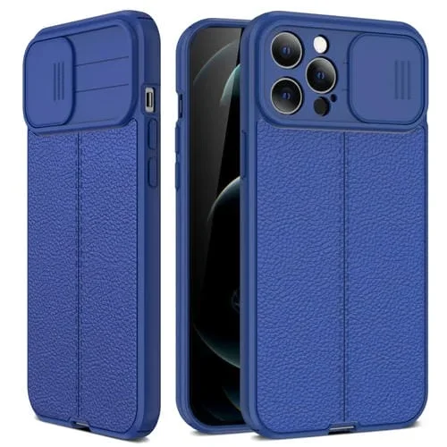 Funda Protectora TPU para iPhone 11 Pro Litchi Texture Sliding Camshield (Azul)