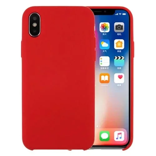 Funda Protectora Trasera para iPhone X Xs Pure Color Liquid Silicone + PC Dropproof (Rojo)