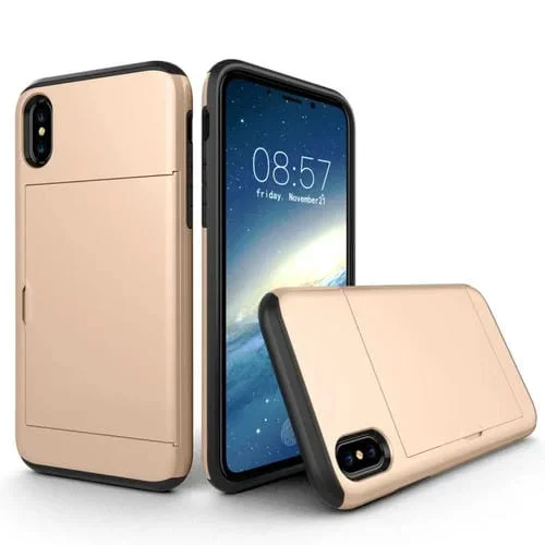 Funda Protectora Trasera para iPhone X Xs TPU + PC con Ranura para Tarjeta (Oro)