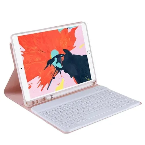Funda Protectora Ultrafina T11B 2020 para iPad 11 Pulgadas (2020/2018) TPU Color Caramelo con Teclado Bluetooth Soporte y Ranura para Bolígrafo (Rosa)