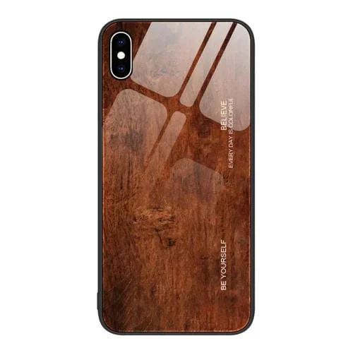 Funda Protectora Vidrio Grano de Madera para iPhone Xs Max (Marrón Oscuro)