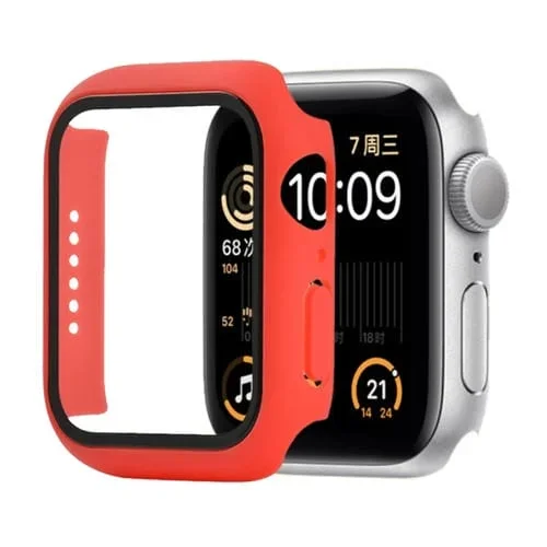 Funda Protectora Vidrio PC a Prueba de Choques para Apple Watch Series 6 SE 5 4 44mm (Rojo)