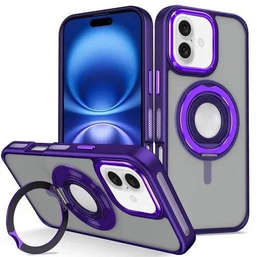 Funda Silicona con Anillo Giratorio 360 iPhone 16 (Morado)