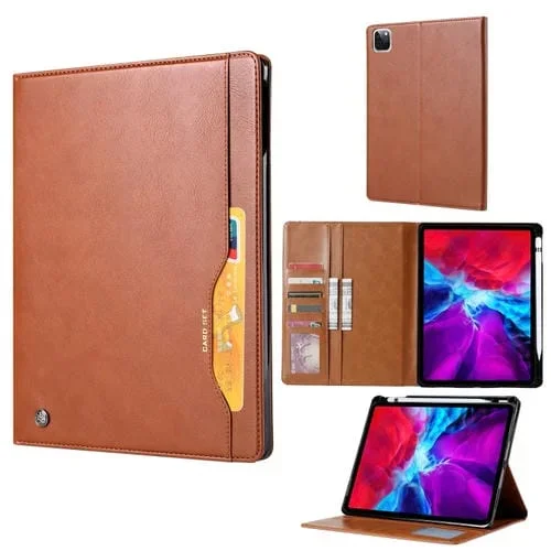 Funda Tablet para iPad Pro 12.9 Knead Skin Texture Horizontal Flip Leather 2022/2021/2020 (Marrón)