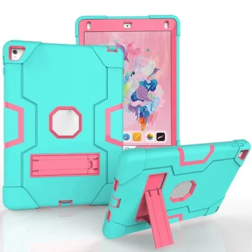 Funda Tablet Silicone + PC Robot Contraste Color para iPad 6 / iPad Pro 9.7 (2016) (Verde Menta + Rosa Roja)