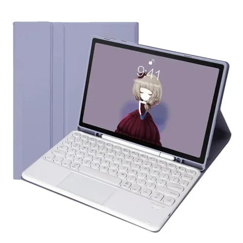 Funda Teclado Bluetooth Yt102B-A Cuero Control Táctil para iPad 10.2 (2020, 2019) Air 2019 Pro 10.5 (Púrpura)