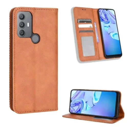 Funda Telefónica de Cuero con Hebilla Magnética para TCL 30 Se / 30 E / 306 y Sharp Aquos V6 (Marrón)