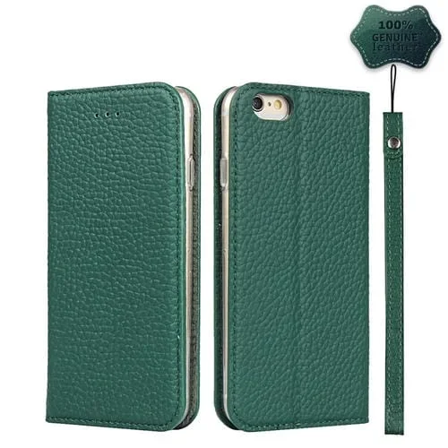 Funda Telefónica de Cuero Genuino Litchi para iPhone 6 y 6S (Verde)