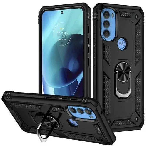 Funda Telefónica para Motorola Moto G71 5G a Prueba de Golpes TPU + PC con Titular (Negro)