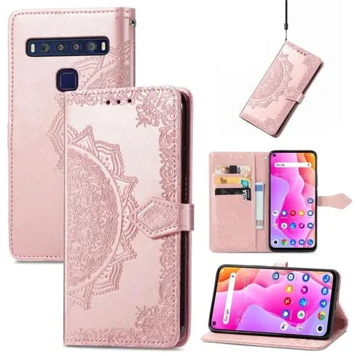 Funda Telefónica para TCL 10L Mandala Flower Horizontal Flip (Oro Rosa)