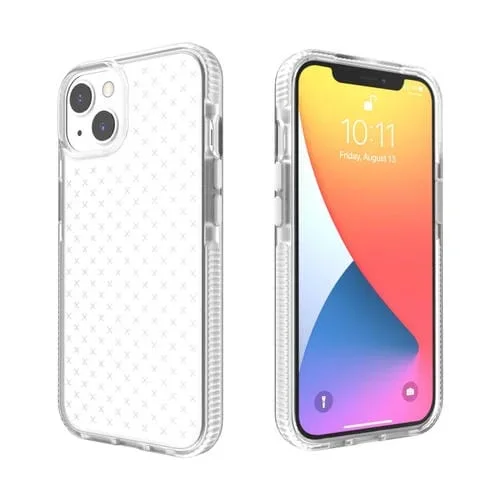 Funda Telefónica Transparente iPhone 13 Mini Patrón Cuadrícula a Prueba de Choques (Blanco)