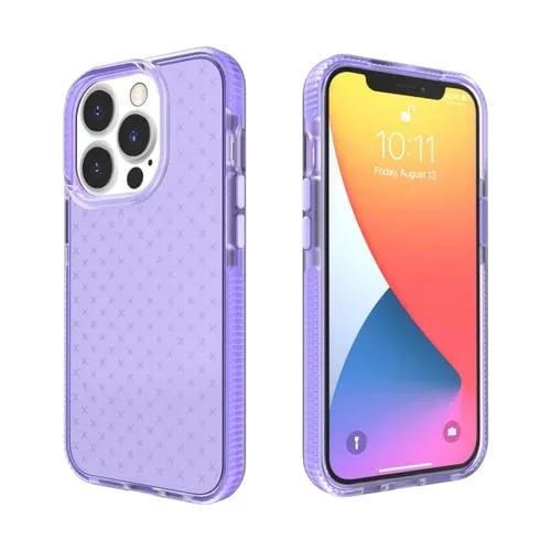 Funda Telefónica Transparente iPhone 13 Pro Patrón Cuadrícula a Prueba de Choques (Púrpura)
