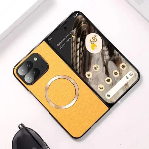 Funda Teléfono Textura Tela Magnética Magsafe Cd Plegable para Google Pixel 9 Pro (Naranja)