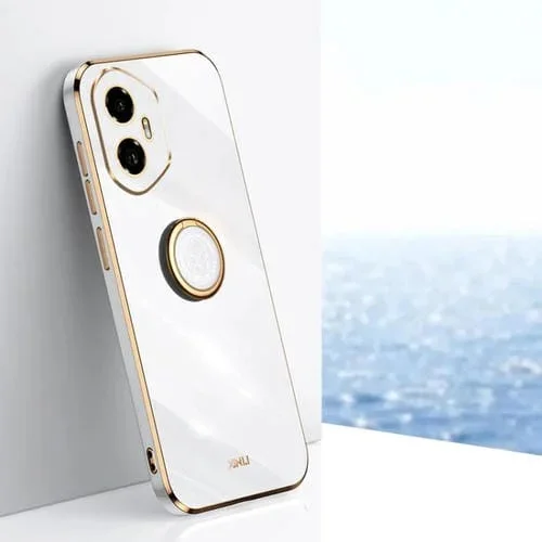 Funda TPU con Borde Recto 6D Galvanizado y Soporte Anillo para Honor 300 Xinli (Blanca)