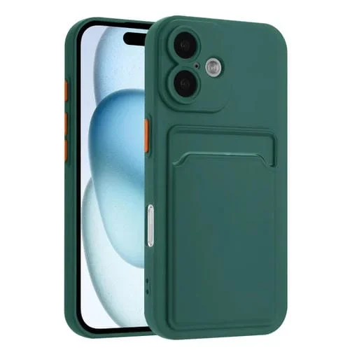Funda TPU con Botones y Diseño de Tarjeta para iPhone 16 Plus (Verde Oscuro)