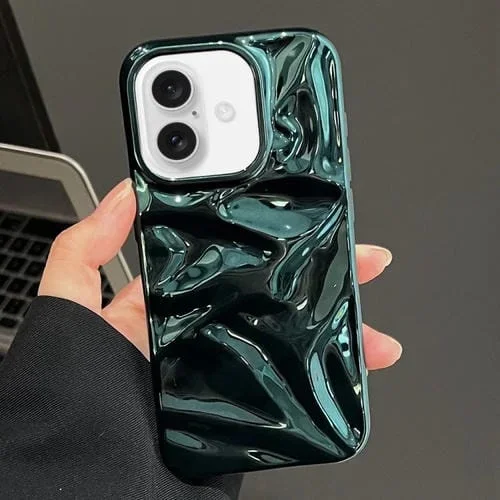 Funda TPU con Pintura Galvanizada con Ondas de Agua para iPhone 16 (Verde Brillante)