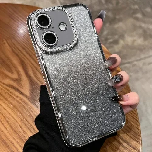 Funda TPU con Purpurina y Degradado de Diamantes para iPhone 16 (Plata Degradada)