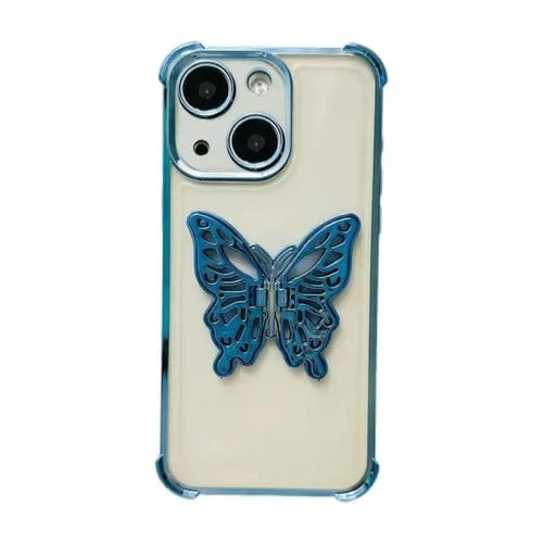 Funda TPU con Soporte Mariposa 3D Galvanizada para iPhone 13 (Azul)