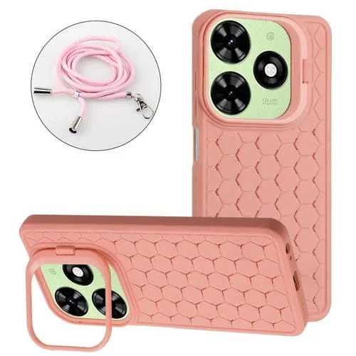 Funda TPU con Soporte Radiante y Diseño Panal para Infinix Hot 40I con Cordón (Rosa)