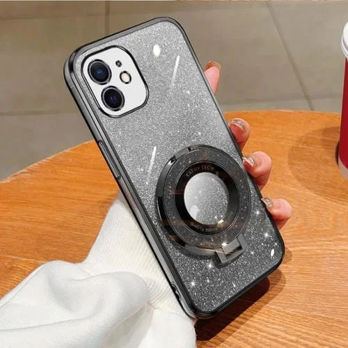 Funda TPU con Soporte Redondo y Purpurina Degradada Plateada para iPhone 11 (Negra)