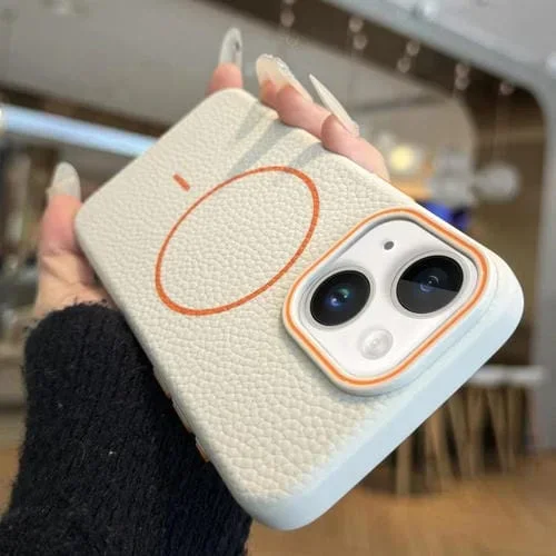 Funda TPU con Textura de Lichi y Anillo Magsafe para iPhone 13 (Blanca)