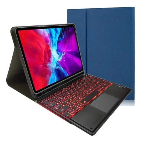 Funda TPU Cuero Rk11T para iPad Pro 11 2020/2018 Backlight Touch Bluetooth Soporte Ranura Bolígrafo (Azul)