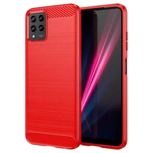 Funda TPU Fibra de Carbono para T-Mobile Revvl 6 Pro 5G con Textura Cepillada (Rojo)