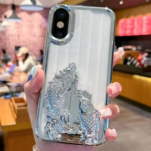 Funda TPU Galvanizada iPhone X/Xs Diseño Dragón Saltando (Plateada)