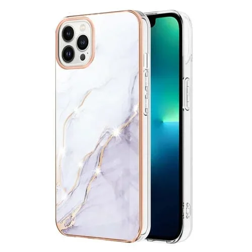 Funda TPU Galvanoplastia Mármol Doble Cara Imd para iPhone 15 Pro (Blanco)
