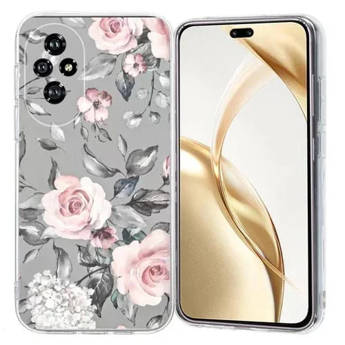 Funda TPU Honor 200 Pro con Patrón de Pintura Colorida Flores (Gris)