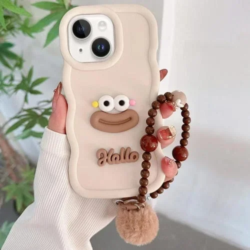 Funda TPU iPhone 13 Forma Boca de Salchicha Cadena de Cuentas (Blanca)
