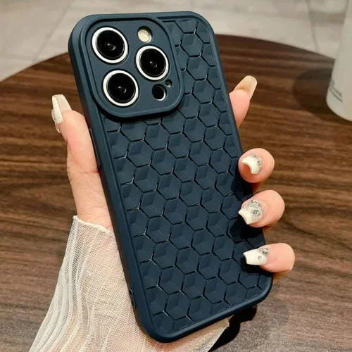 Funda TPU iPhone 13 Pro Diseño Panal de Abeja (Azul)