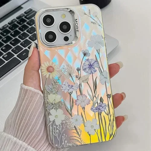 Funda TPU iPhone 14 Pro Max Textura Flor Láser Galvanizado (Crisantemo)