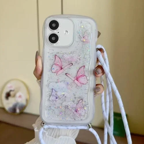 Funda TPU iPhone 16 Plus Borde Ondulado Diseño Mariposa (Blanca)