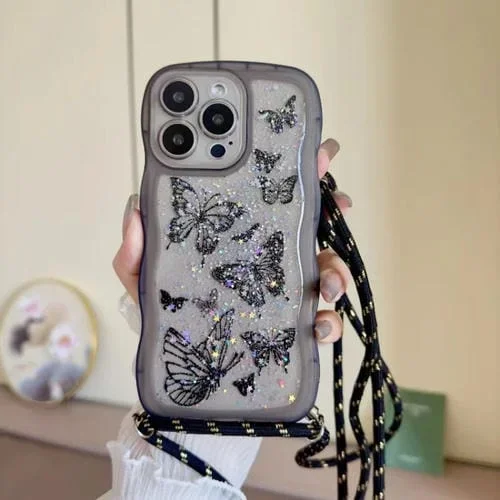 Funda TPU iPhone 16 Pro Borde Ondulado Diseño Mariposa (Negra)