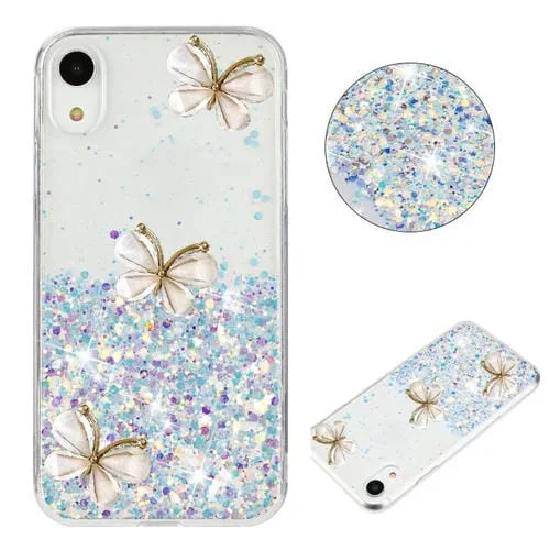 Funda TPU iPhone Xr Diseño Mariposa Brillo Cielo Estrellado Luminoso (Blanca)