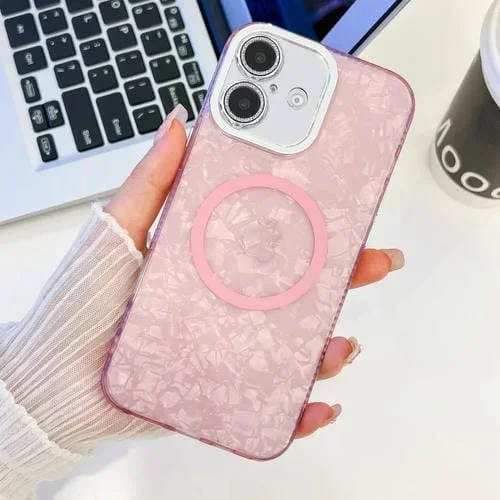 Funda TPU Magsafe iPhone 16 Textura Enchapada Película Lente (Rosa)