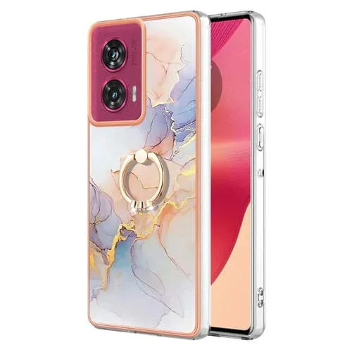 Funda TPU Motorola Edge 50 Fusion a Prueba de Golpes con Soporte y Patrón Mármol Blanco Vía Láctea