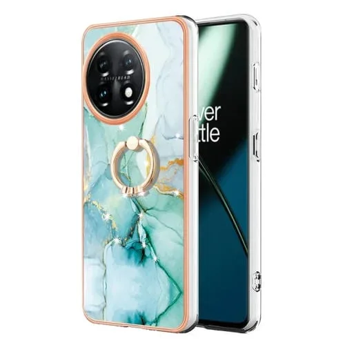 Funda TPU OnePlus 11 Galvanoplastia Mármol Imd con Soporte para Anillo (Verde)